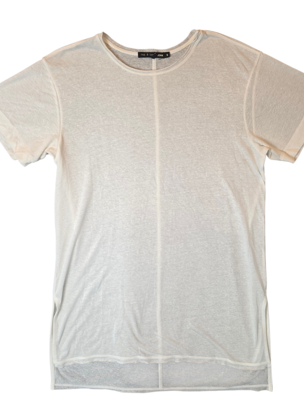 rag & bone JEAN Off-White Slub Center Seam High-Low Tee Shirt Small Linen Blend - Picture 1 of 10